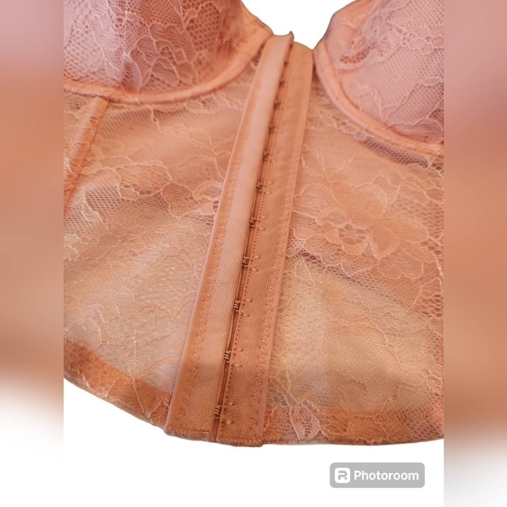 Juicy Couture Pink Lace Bustier, Gold Studded Logo Straps, 34C, New With Tags - Picture 7 of 10